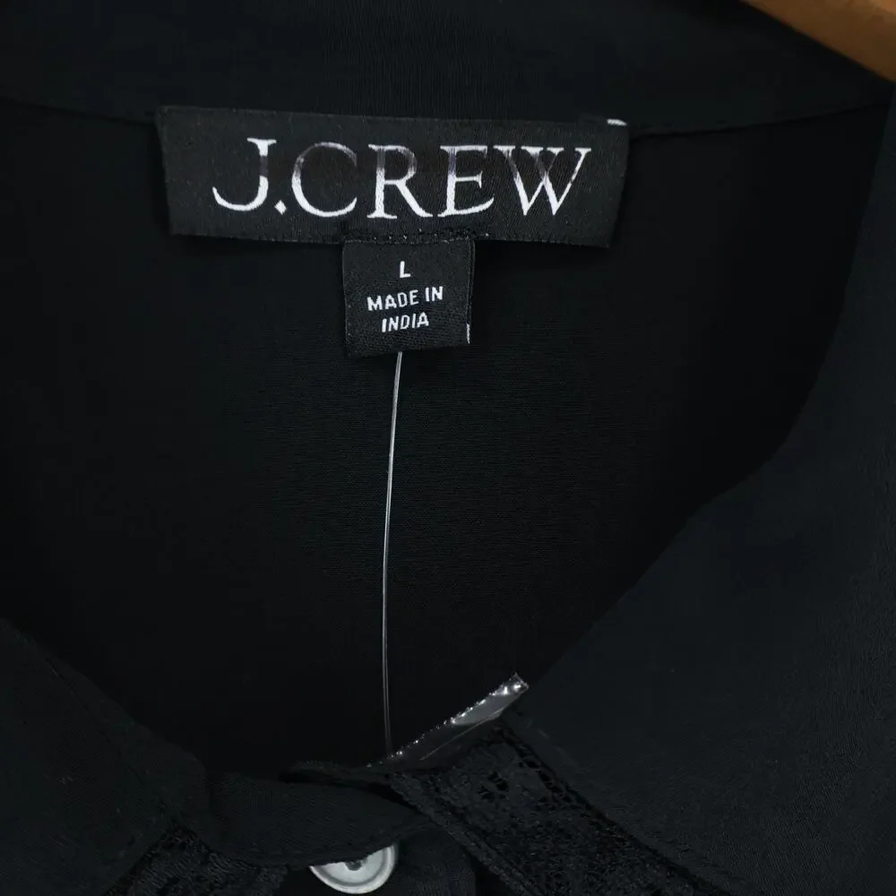 NWT J.Crew New Amelia Shirt-Dress In Crepe De Chine Pleated Black Size Large